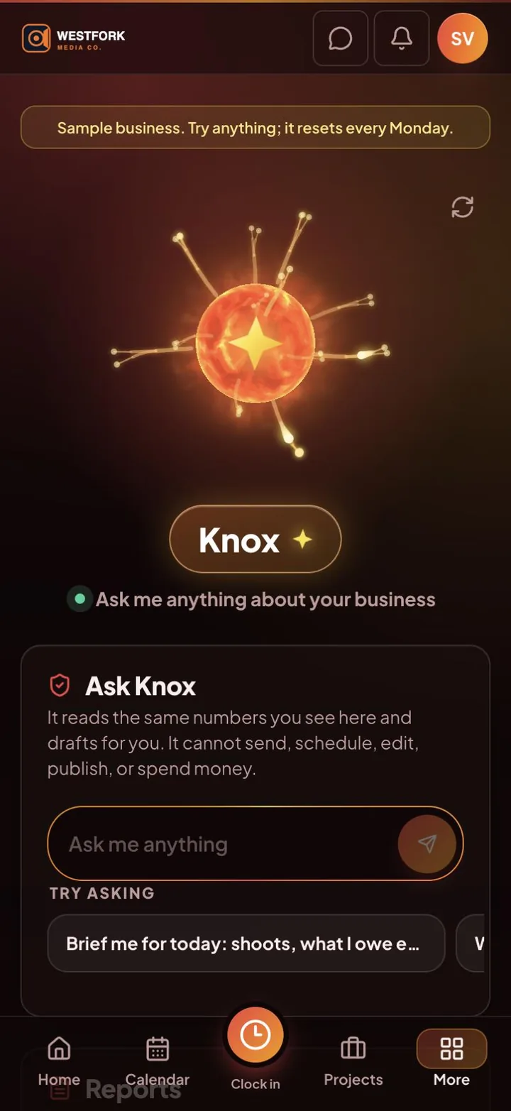 Knox, the assistant inside the Owner Hub app, with an Ask Knox box