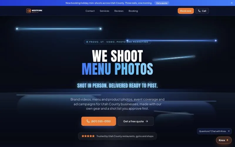 The sample business website, showing the promo bar set from the app